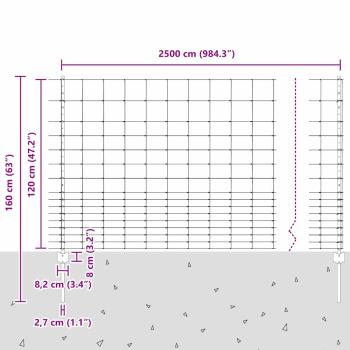 Zaun mit Pfosten Silber 1,2 x 25 m Stahl