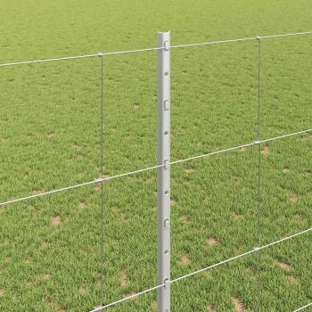 Wildzaun mit Pfosten 25 x 1,4 m Verzinkter Stahl Silber Netz