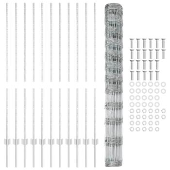 Wildzaun mit Pfosten 25 x 1,4 m Verzinkter Stahl Silber Netz