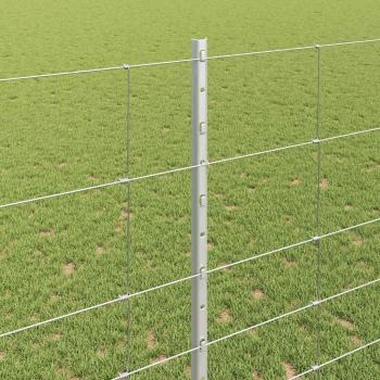 Wildzaun mit Pfosten 25 x 1,4 m Verzinkter Stahl Silber Netz