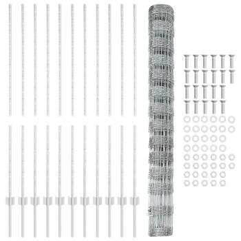Wildzaun mit Pfosten 25 x 1,4 m Verzinkter Stahl Silber Netz