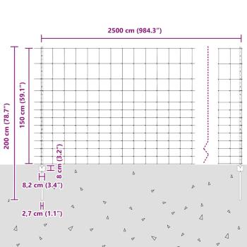 Zaun mit Pfosten Silber 1,5 x 25 m Stahl