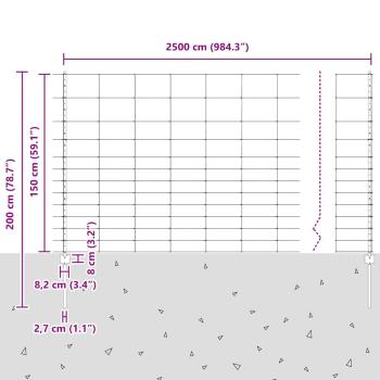 Zaun mit Pfosten Silber 1,5 x 25 m Stahl