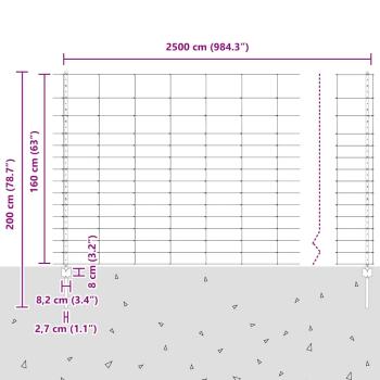 Zaun mit Pfosten Silber 1.6 x 25 m Stahl
