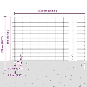 Zaun mit Pfosten Silber 1.6 x 25 m Stahl