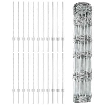 Zaun mit Pfosten Silber 0,8 x 50 m Stahl