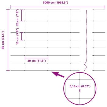 Zaun mit Pfosten Silber 0,8 x 50 m Stahl