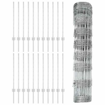 Zaun mit Pfosten Silber 0,8 x 50 m Stahl