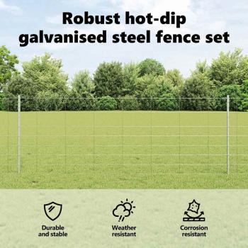 Zaun mit Pfosten Silber 0,8 x 50 m Stahl