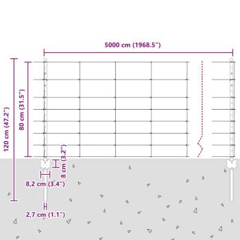 Zaun mit Pfosten Silber 0,8 x 50 m Stahl