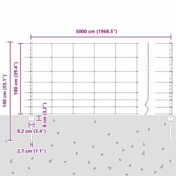Zaun mit Pfosten Silber 1 x 50 m Stahl