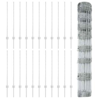 Zaun mit Pfosten Silber 1 x 50 m Stahl