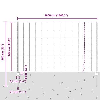Zaun mit Pfosten Silber 1,2 x 50 m Stahl