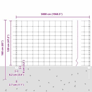 Zaun mit Pfosten Silber 1,2 x 50 m Stahl