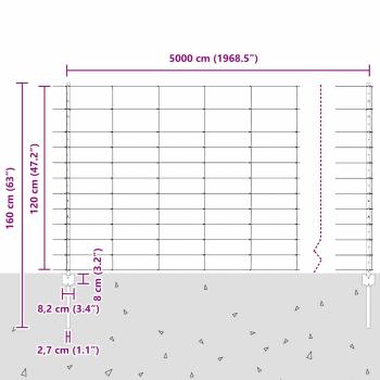 Zaun mit Pfosten Silber 1,2 x 50 m Stahl