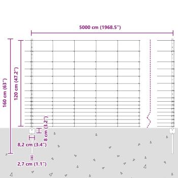 Zaun mit Pfosten Silber 1,2 x 50 m Stahl