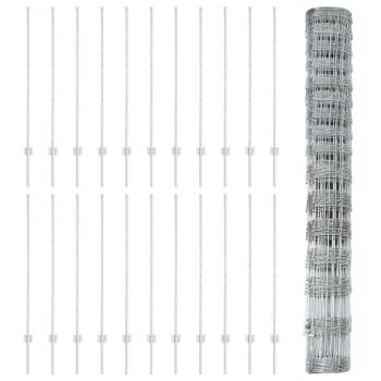 Zaun mit Pfosten Silber 1,2 x 50 m Stahl