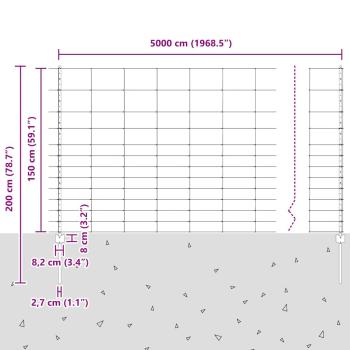 Zaun mit Pfosten Silber 1,5 x 50 m Stahl