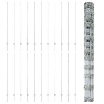 Zaun mit Pfosten Silber 1,5 x 50 m Stahl