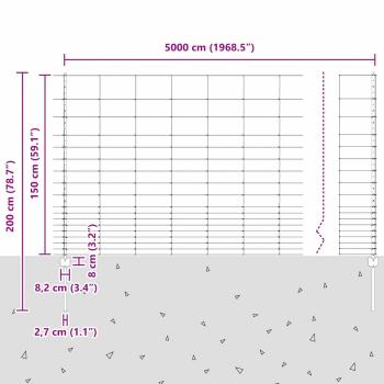 Zaun mit Pfosten Silber 1,5 x 50 m Stahl