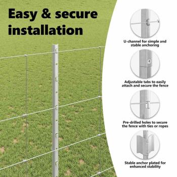 Zaun mit Pfosten Silber 1,5 x 50 m Stahl