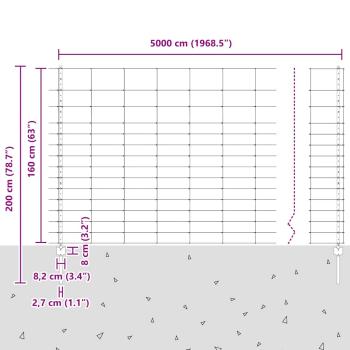 Zaun mit Pfosten Silber 1,6 x 50 m Stahl