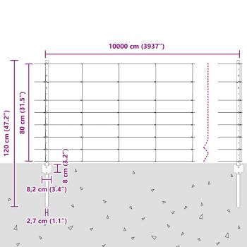 Zaun mit Pfosten Silber 0,8 x 100 m Stahl