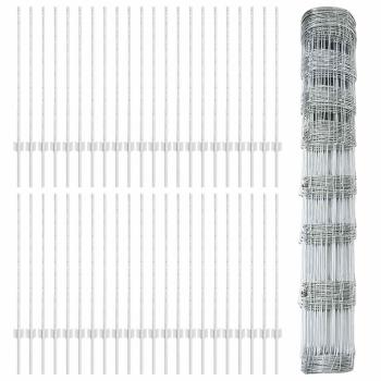 Zaun mit Pfosten Silber 1 x 100 m