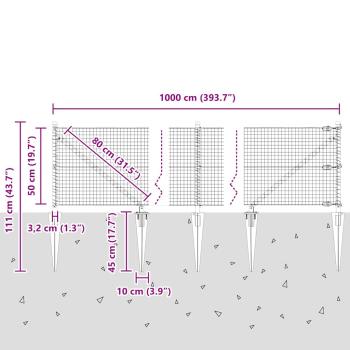 Schweißdrahtzaun mit Spikes 10 x 0,5 m Verzinkter Stahl Silber