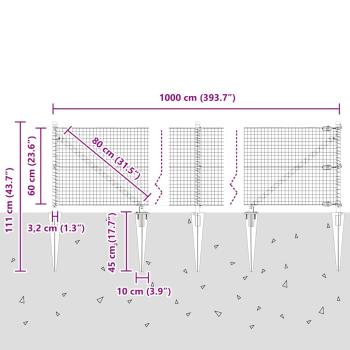 Zaunpfosten Silber 10 x 0,6 m (Masche 25 x 25 mm) Stahl