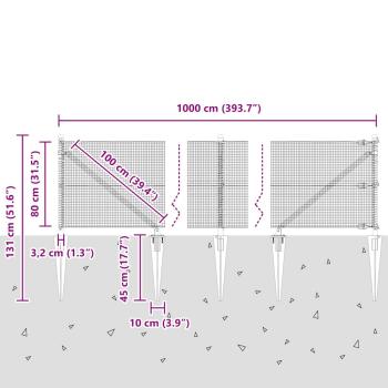 Zaunpfosten Silber 10 x 0,8 m (12 x 12 mm Maschendraht) Stahl