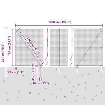 Zaunpfosten Silber 10 x 1,5 m (16 x 16 mm Gitter) Stahl