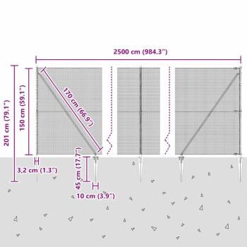 Zaunpfosten Silber 25 x 1,5 m (12 x 12 mm Netz) Stahl