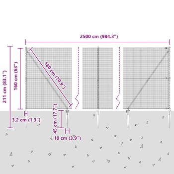Zaunpfosten Silber 25 x 1,6 m (16 x 16 mm Netz) Stahl