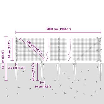 Zaunpfosten Silber 50 x 0,8 m (19 x 19 mm Maschen) Stahl