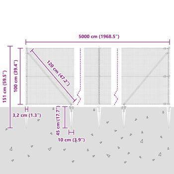 Zaunpfosten Silber 50 x 1 m (19 x 19 mm Maschen) Stahl