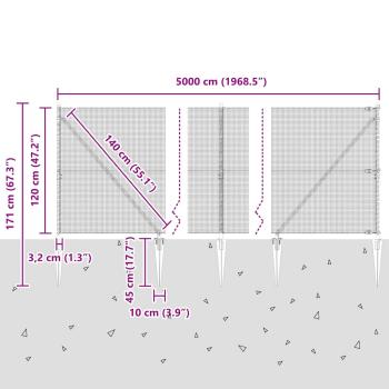 Zaunpfosten Silber 50 x 1,2 m (12 x 12 mm Maschen) Stahl