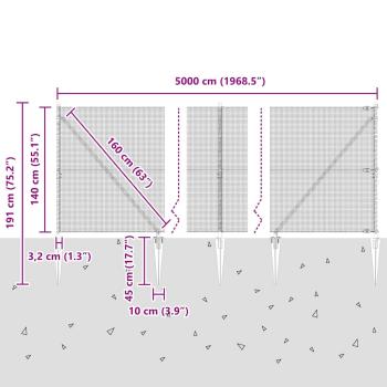 Zaunpfosten Silber 50 x 1,4 m (12 x 12 mm Netz) Stahl