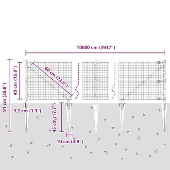Zaunpfosten Silber 100 x 0,4 m (25 x 25 mm Netz) Stahl