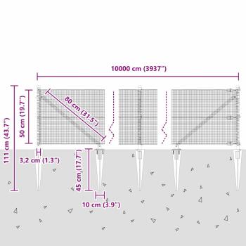 Zaunpfosten Silber 100 x 0,5 m (12 x 12 mm Maschen) Stahl