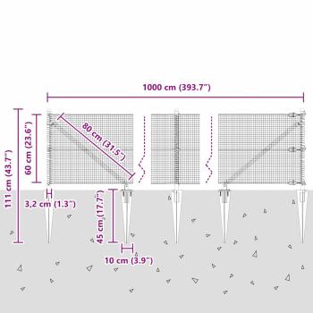 Zaunpfosten Grün 10 x 0,6 m (16 x 16 mm Netz) Stahl und PVC