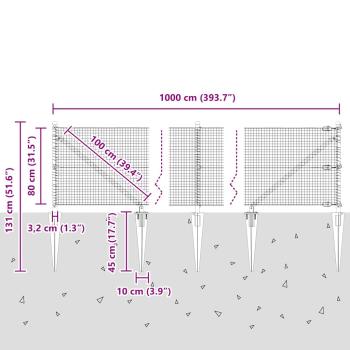 Zaunpfosten Grün 10 x 0,8 m (19 x 19 mm Maschen) Stahl und PVC