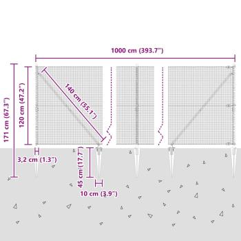 Zaunpfosten Grün 10 x 1,2 m (16 x 16 mm Netz) Stahl und PVC