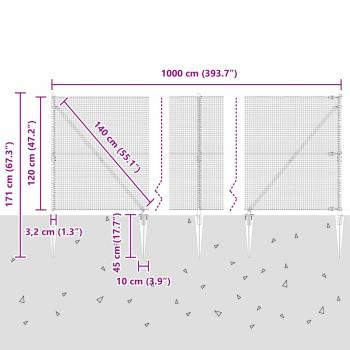 Zaunpfosten Grün 10 x 1,2 m (19 x 19 mm Maschen) Stahl und PVC