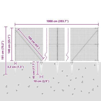 Zaunpfosten Grün 10 x 1,4 m (12 x 12 mm Maschen) Stahl und PVC