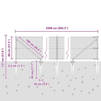 Zaunpfosten Grün 25 x 0,8 m (19 x 19 mm Masche) Stahl und PVC