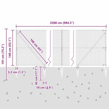 Zaunpfosten Grün 25 x 1,4 m (25 x 25 mm Maschen) Stahl und PVC