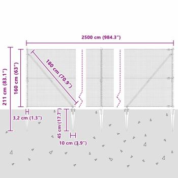 Zaunpfosten Grün 25 x 1,6 m (25 x 25 mm Gitter) Stahl und PVC
