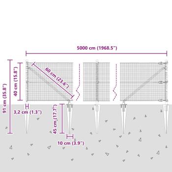 Zaunpfosten Grün 50 x 0,4 m (19 x 19 mm Maschen) Stahl und PVC