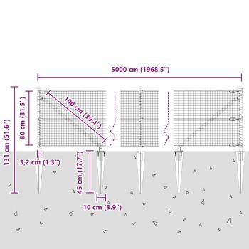Zaunpfosten Grün 50 x 0,8 m (25 x 25 mm Maschen) Stahl und PVC